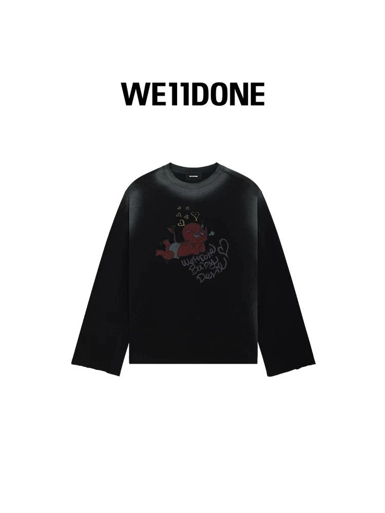 We11done Hoodie Top Version for Men and Women24Early Spring New Little Devil Printed Long Sleeve T T-shirt