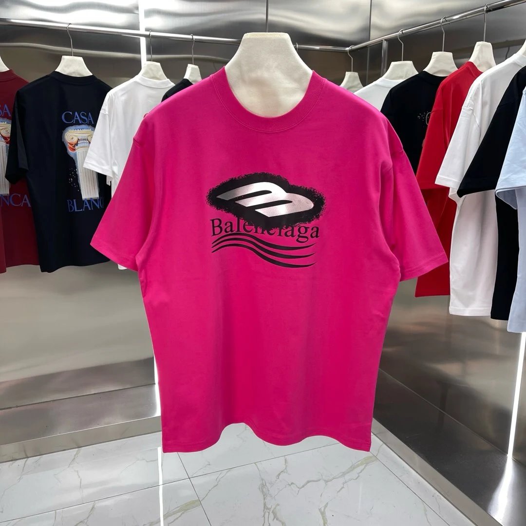 Balenciaga T-shirt Front Chest Print Spray Painting Logo Logo Crew Neck Short Sleeve25ss New Pure Cotton Unisex Style T T-shirt OS Loose Fit Base Shirt Top Half Sleeve T-Shirt