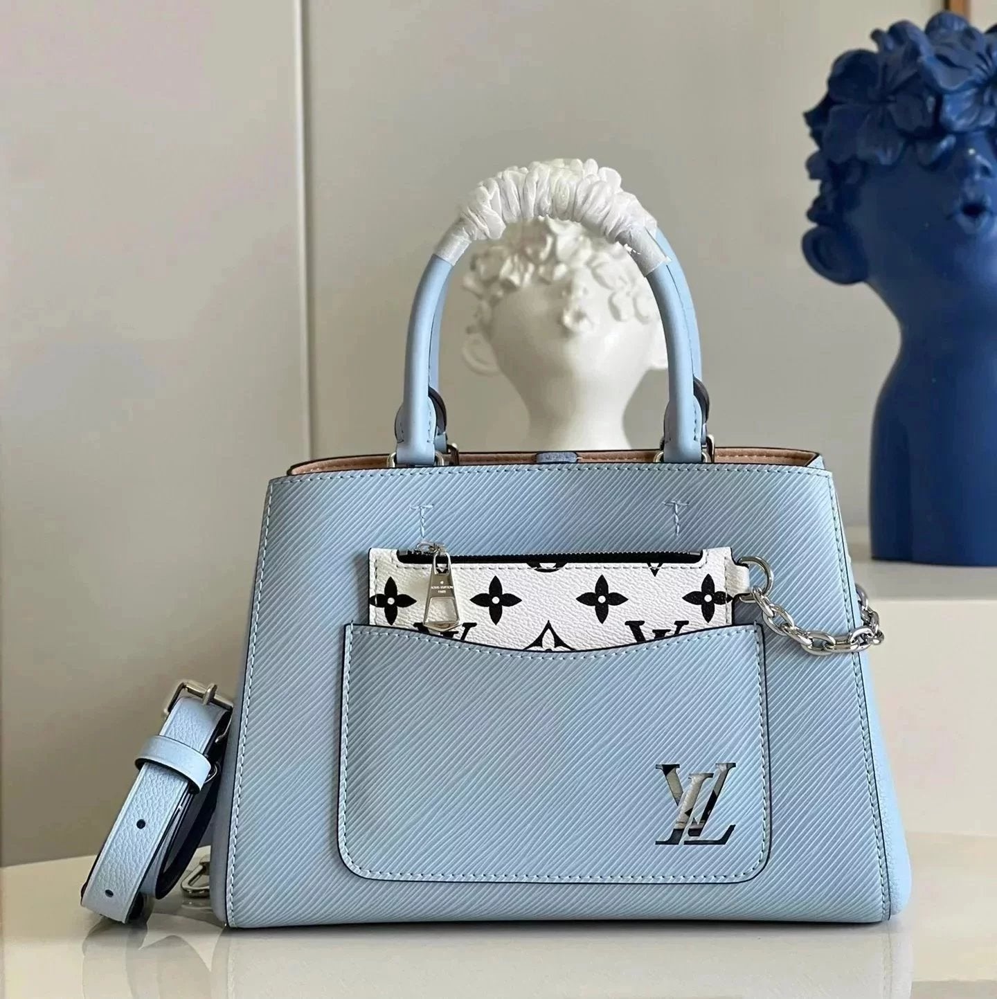 Louis Vuitton LV Women's Bag Top version 2022New Women's Bag Water Ripple Series MarelleToteBB One-Shoulder Crossbody Handbag Color Matching Large Bag M59952Black Small m59950Blue Small m20520White and Small m59954Black Big