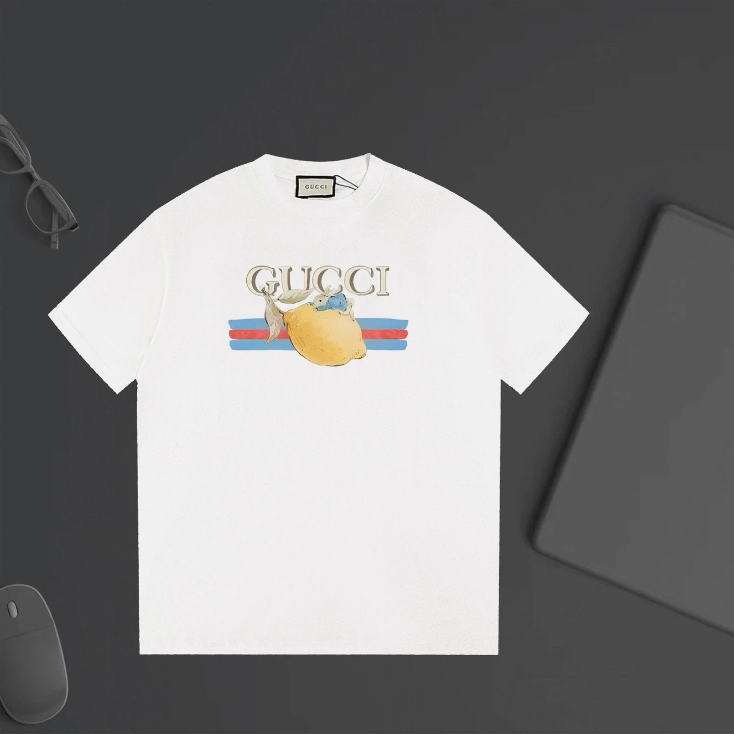 Gucci T-shirt Cartoon Letter Print on Chest logo round Neck Short Sleeve25ss New Pure Cotton Unisex Style T Casual T-Shirt Base Layer Shirt OS Loose Fit Half Sleeve Top Plus Size