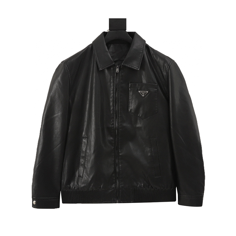 PRADA Jackets 24Fw Triangle Mark Leather Jacket Coat Same Style for Men and Women