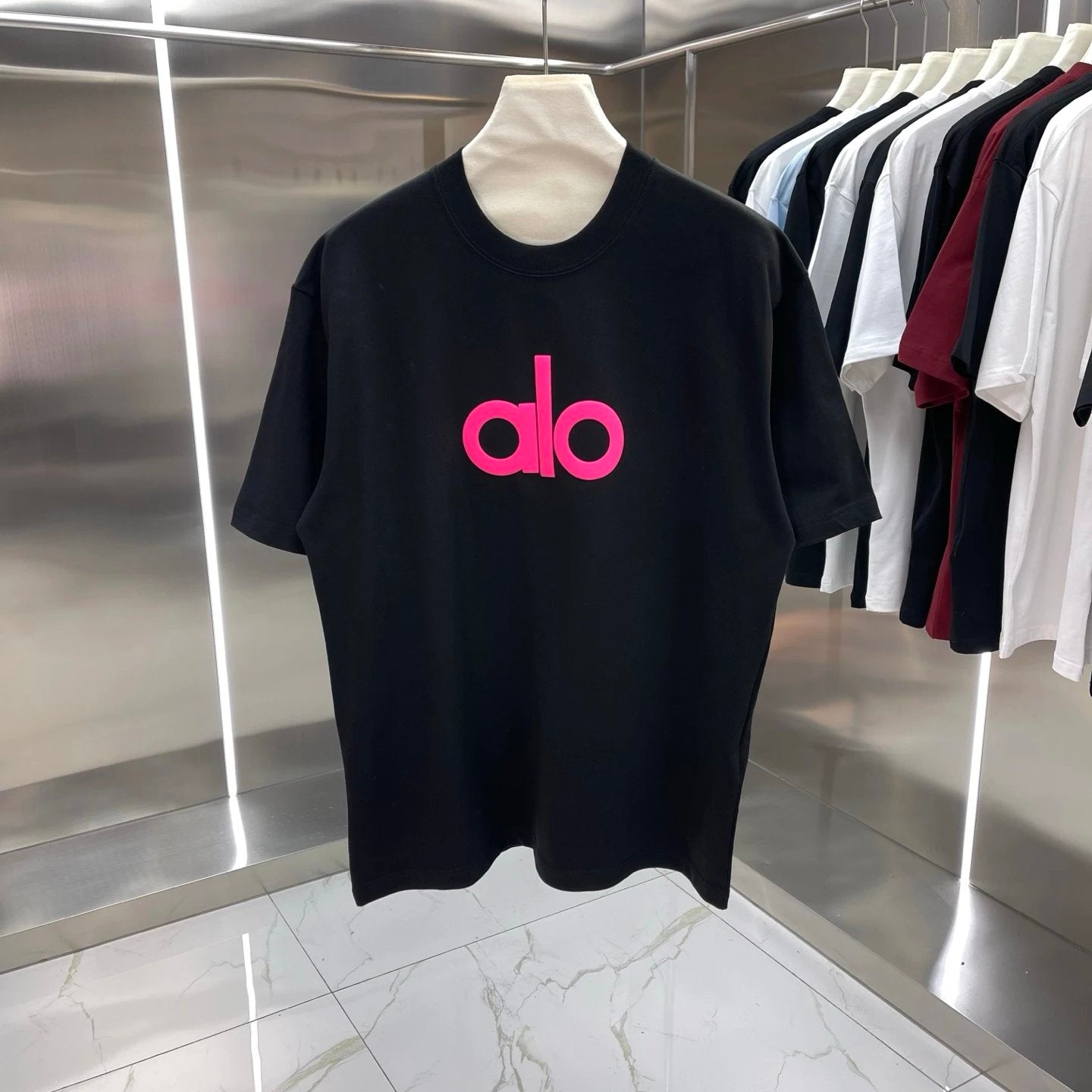 Alo Yoga T-shirt Pink Brand Letter Printing on Chest logo round Neck Short Sleeve25ss New pure cotton T Unisex T-Shirt OS Drop Shoulder Loose Fit Base Shirt Top T-Shirt Short Sleeve