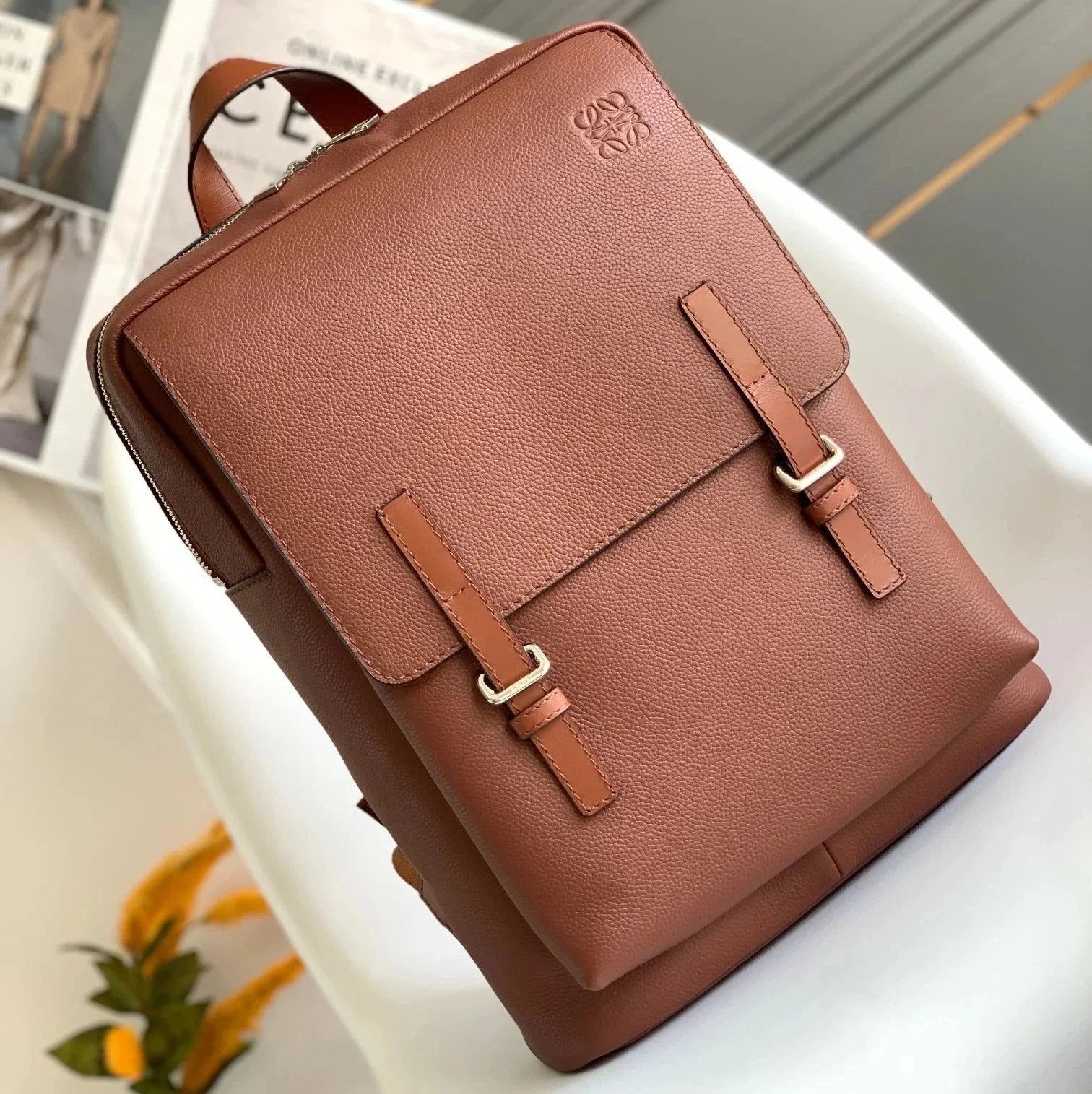 LOEWE Backpack Top version 【Original Highest Version】New Men's MilitaryBackpack Backpack Military Bag Particle Calfskin Travel Bag Portable Backpack Men's Backpack Schoolbag Large Capacity Travel Bag Luggage Bag Men's and Women's Bags