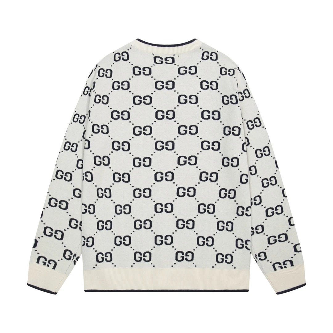 Gucci Sweater GG Knitted Cotton Jacquard round Neck Sweater Long Sleeve Thicken Lazy Style Men's and Women's Same Loose Knitted Jacket Outer and Inner Wear All-Matching Casual