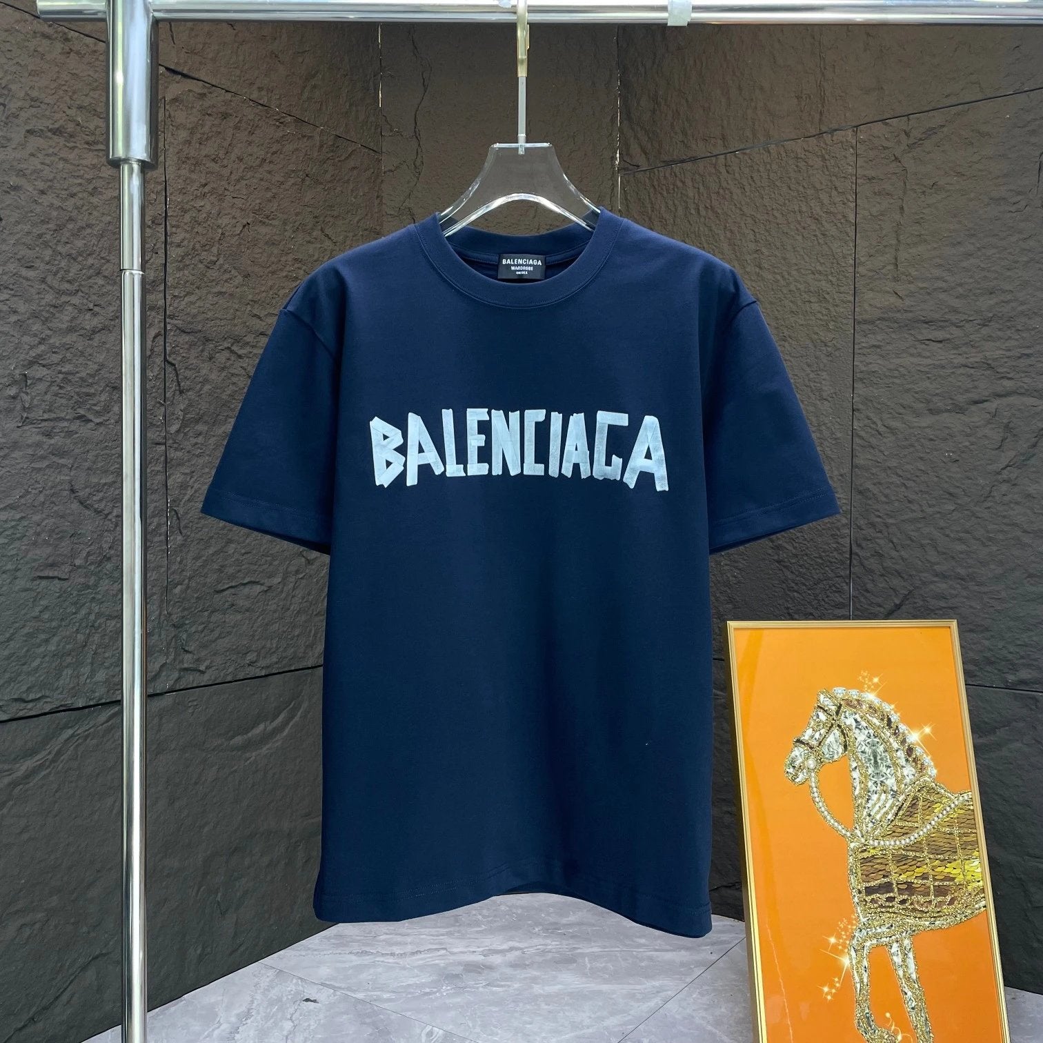 Balenciaga T-shirt Chest Patch Letter Print logo round Neck Short Sleeve25ss New pure cotton T Unisex T-Shirt OS Drop Shoulder Loose Fit Base Shirt Top T-Shirt Short Sleeve