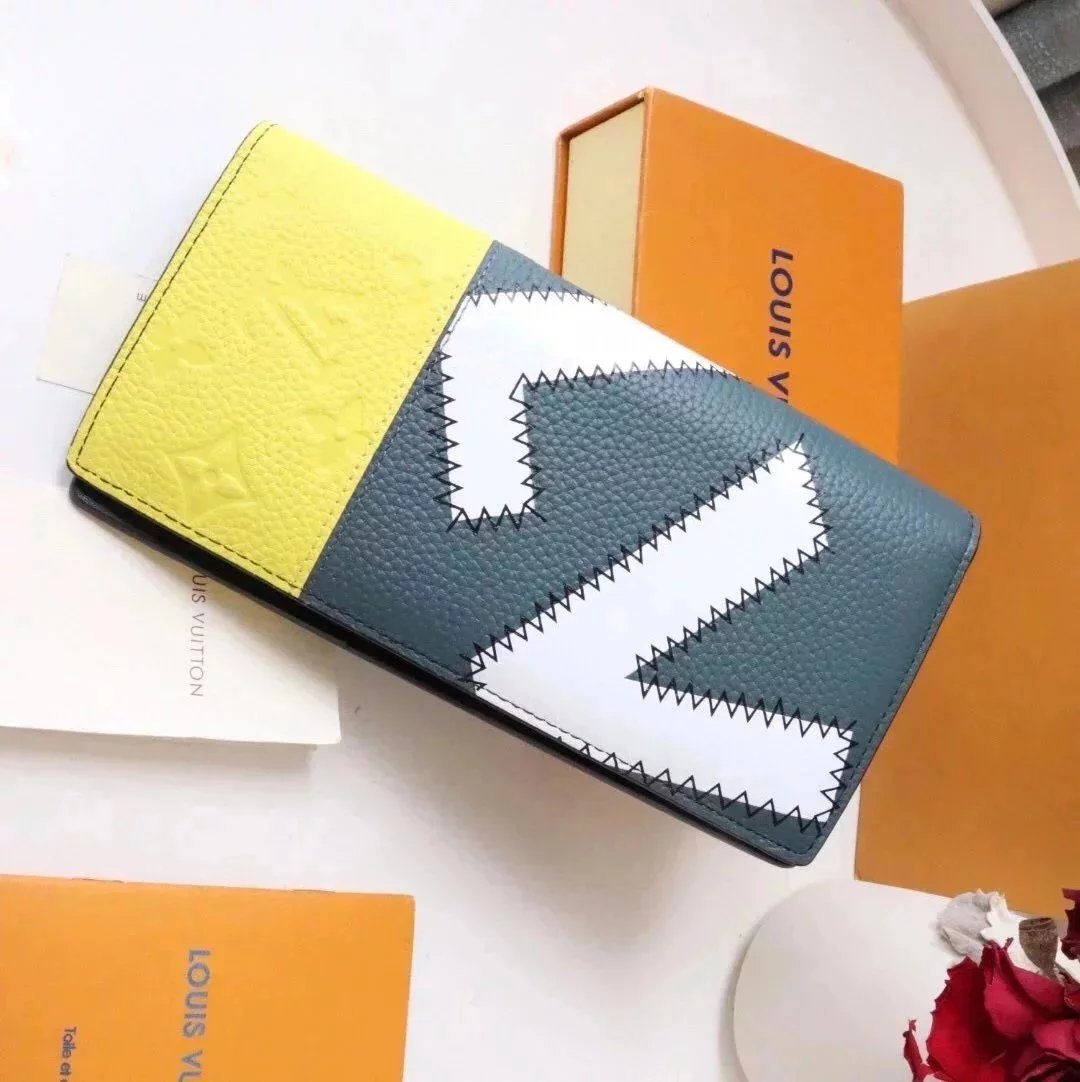 Louis Vuitton LV Wallets/Clutches Top version 2022New Patchwork Plain Leather Wallet Men's the Suit Wallet Two Fold Two Fold Long Zip Wallet Presbyopic Fashion Wallet Clutch Men's Short Wallet Card Holder Coin Purse