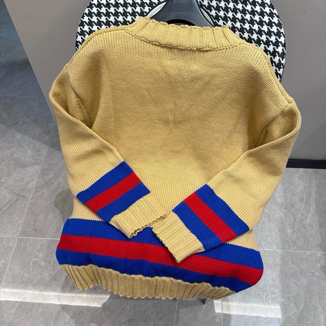 Gucci Sweater Classic V Vintage British Style Knitted Sweater Striped Jacket Unisex
