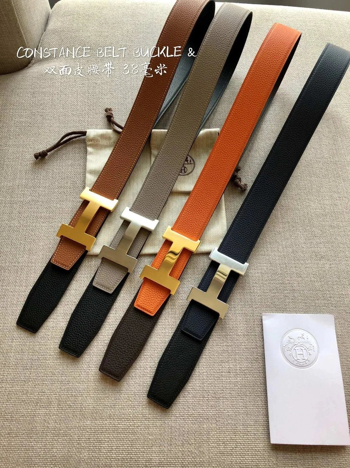 Hermes Belt Top version Belt Men's Leather Belt Genuine Leather Double-Sided Belt Italy Imported First Layer Cowhide Business Casual Match Pure Original Leather Fine Steel Buckle Unisex3.8cm