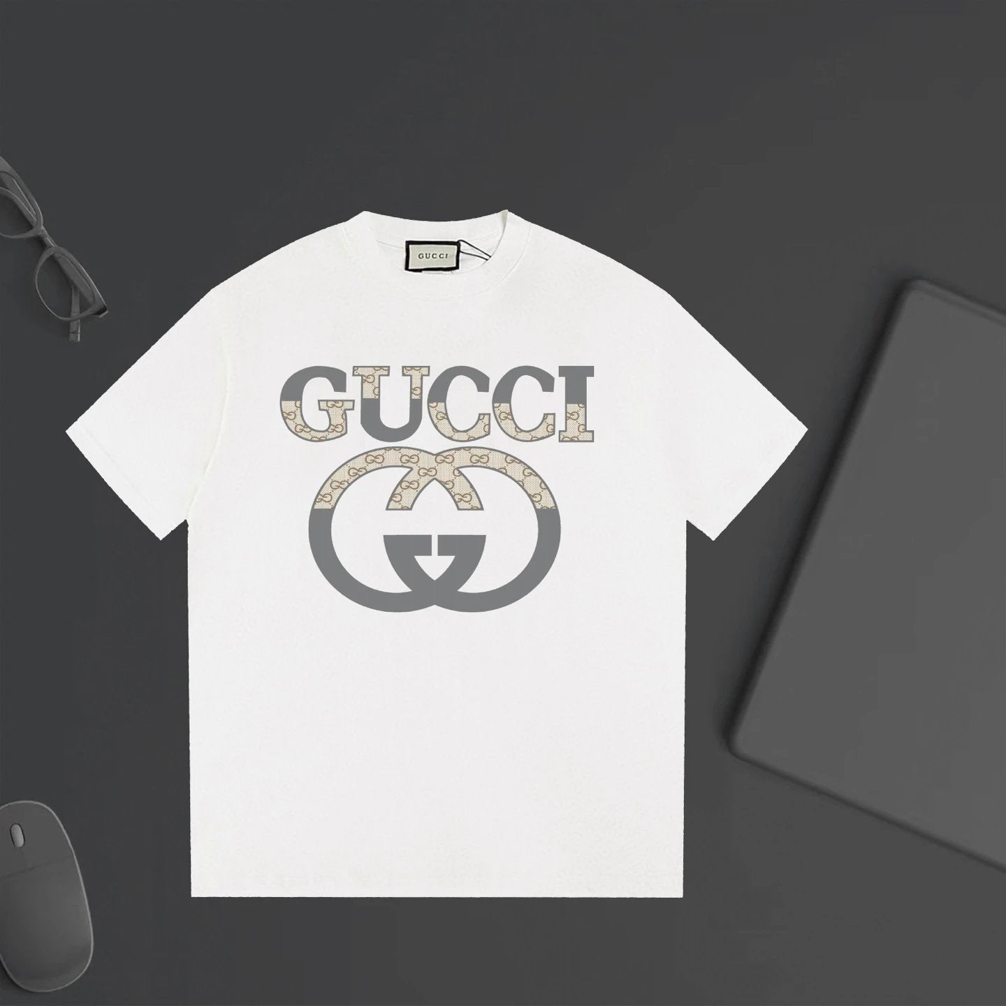 Gucci T-shirt Double-breasted G Printing logo round Neck Short Sleeve25ss New pure cotton T Unisex T-Shirt OS Drop Shoulder Loose Fit Base Shirt Top T-Shirt Short Sleeve