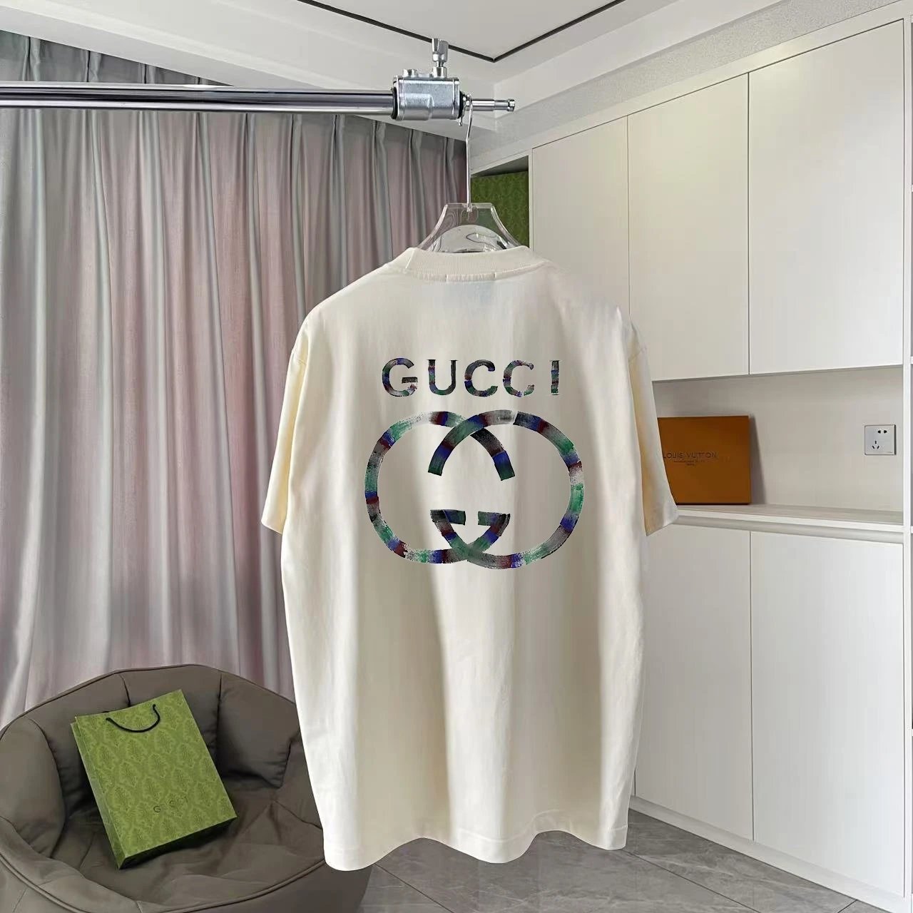 Gucci T-shirt Colorful double back G Letter Printing logo round Neck Short Sleeve25ss New Pure Cotton Unisex Style T T-shirt OS Loose Fit Base Shirt Half Sleeve T-Shirt Top Half Sleeve