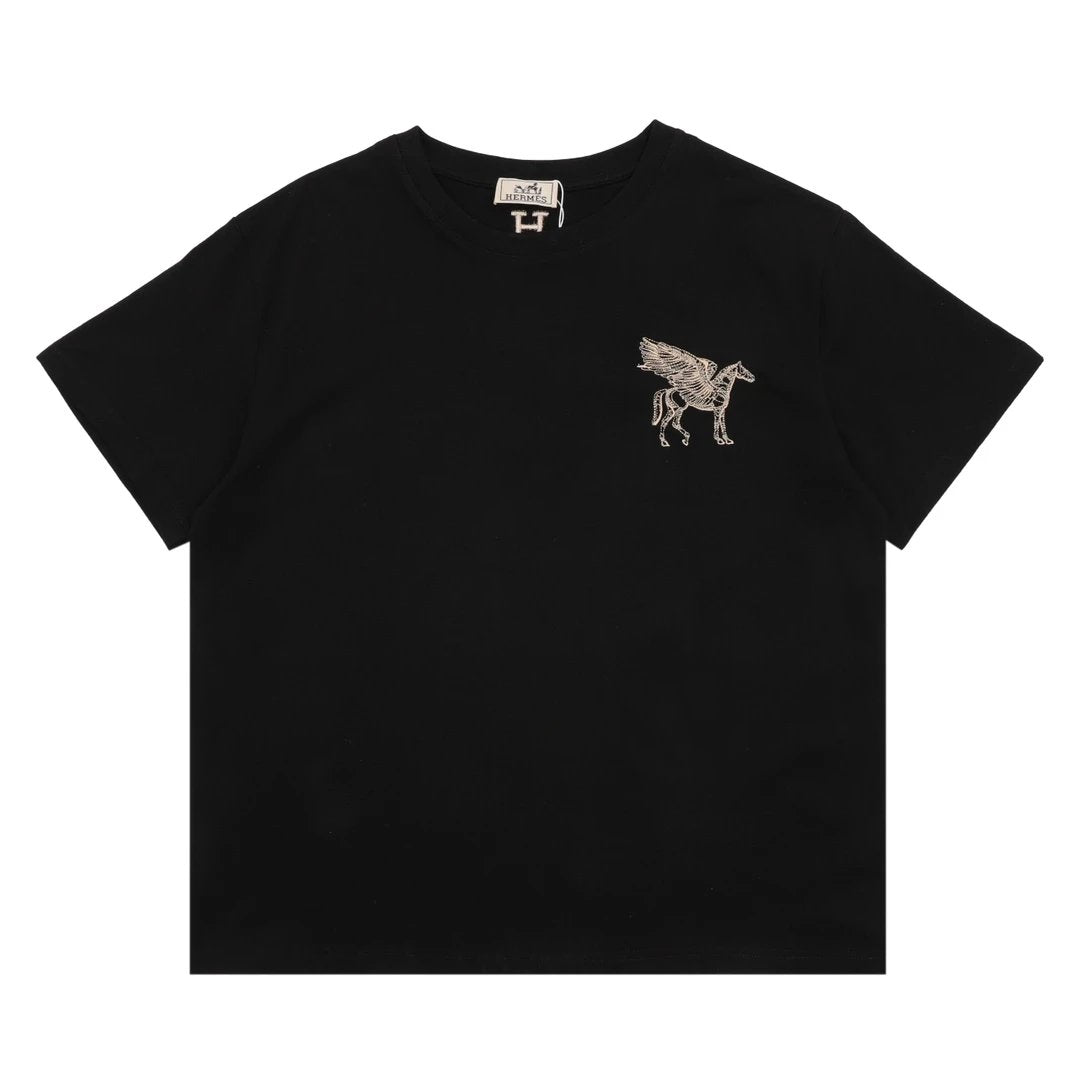 Hermes T-shirt Front Flying Horse Embroidery logo round Neck Short Sleeve25ss New Pure Cotton Unisex Style T T-shirt OS Loose Fit Base Shirt Half Sleeve T-Shirt Top Half Sleeve