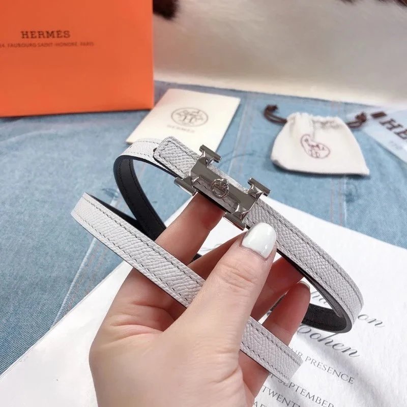 Hermes Belt Top version 1.3cm Women's Belt Wide Genuine Leather Double-Sided Belt Italy Imported First Layer Cowhide Leather Pure Original Leather Pure Steel Buckle h Home Pant Belt