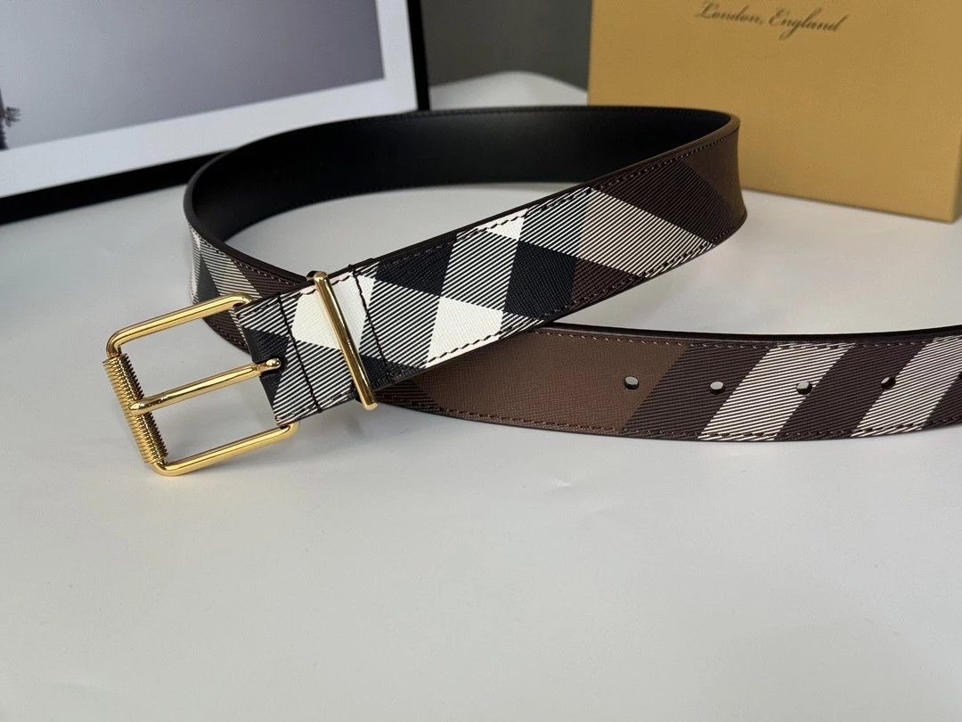 Burberry Belt Top version 【Full Package】New Men's Leather Belt Width3.5cm Double-Sided Imported First Layer Calfskin Full Grain Leather Genuine Goods Quality Original Factory Pin Buckle Letters Rotating Buckle Counter Full Set Gift Box Packaging B Home Be
