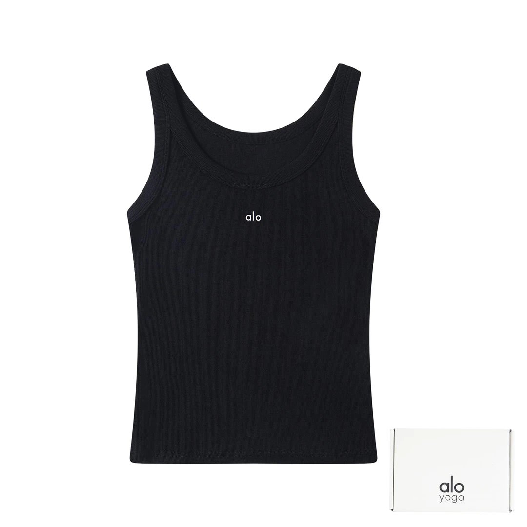 Alo Yoga T-shirt Chest Small Logo Print logo Sleeveless Short Sleeve Sleeveless Vest25ss New Pure Cotton Women's Style T T-shirt OS Loose Fit Base Shirt Top Half Sleeve T-Shirt
