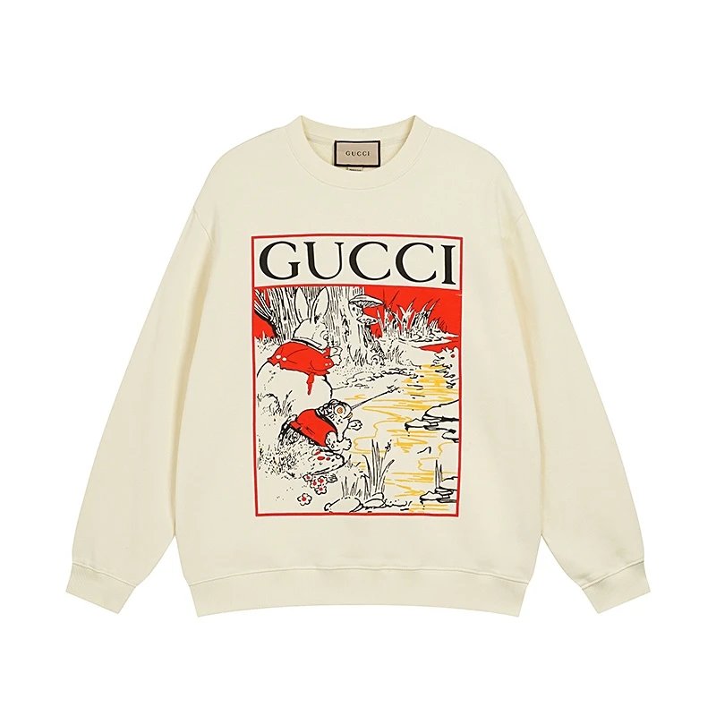 Gucci Hoodie Large chest logo Printed Solid Color Crewneck Sweatshirt Long Sleeve Base Shirt Outerwear Trendy Unisex Sports Casual Loose Fit Versatile Autumn Winter New Arrival
