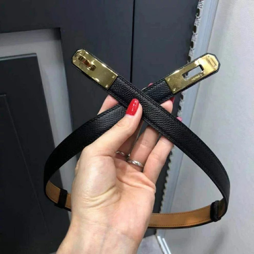 Hermes Belt Top version New Full Set Belt Women's First Layer Cowhide Leather Casual All-Matching Fashion Belt Kelly Women's Thin Belt