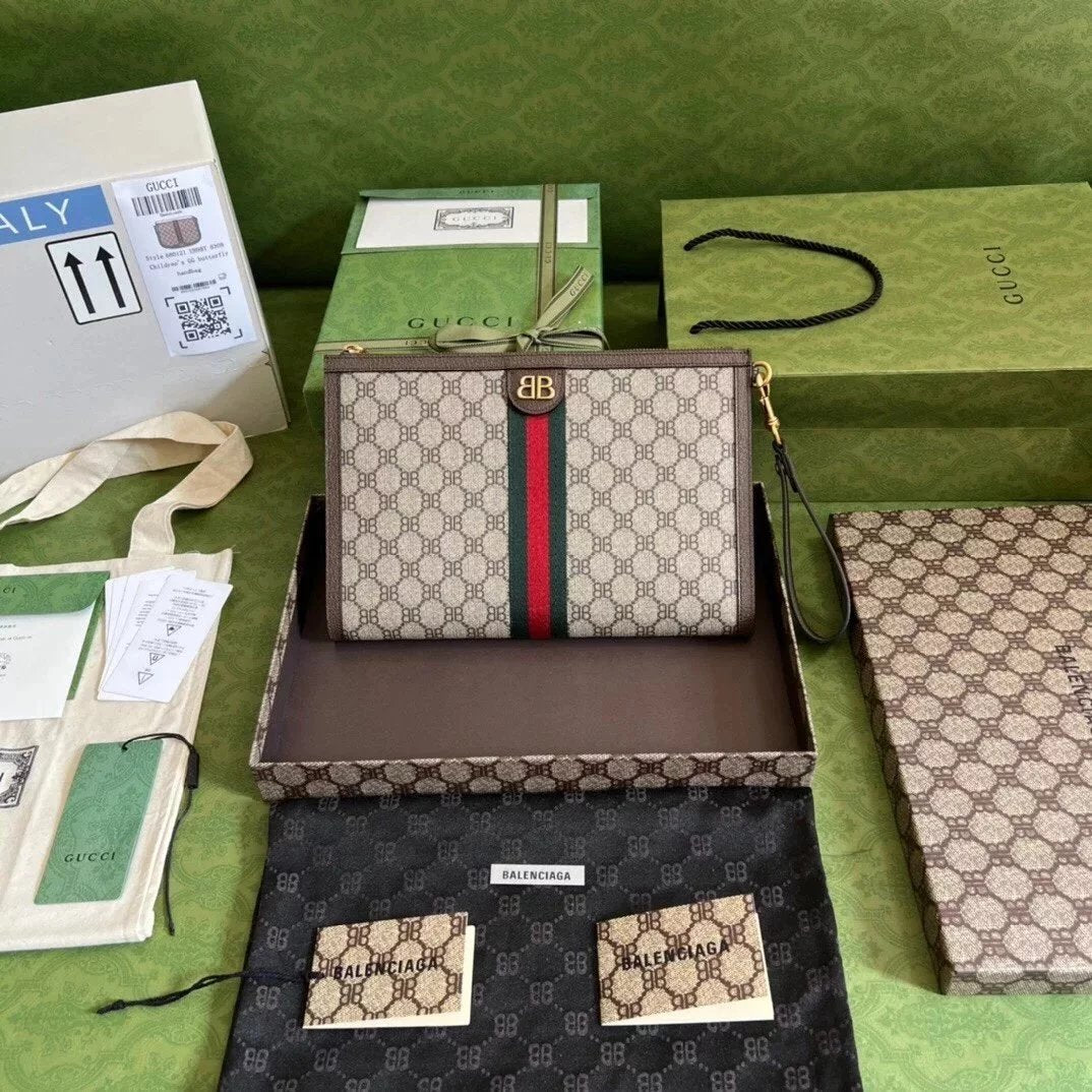 Gucci Wallet Top version 【**Original Order】2022New Joint Spring22Clones Clone Series Handbag Clutch Men's and Women's Brown/pvc Joint Name30cm Model:680382