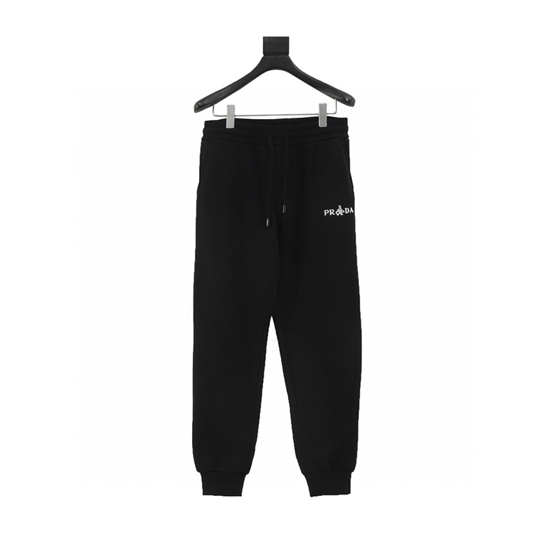 PRADA Sweatpants Metal Triangle Mark and Back Pocket Leather Disc Fleece-lined Trousers for Men and Women