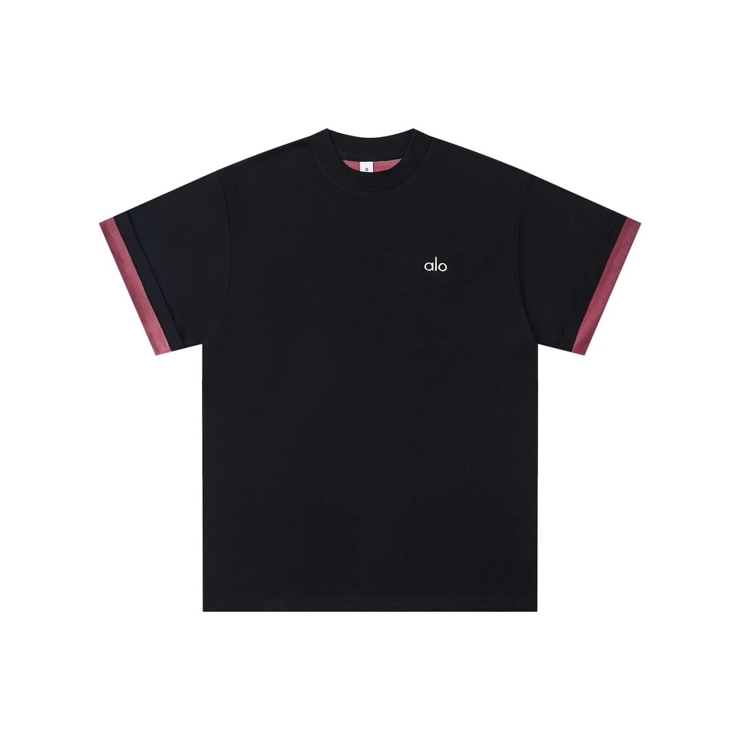 Alo Yoga T-shirt Chest Silver Stereo Logo logo round Neck Short Sleeve25ss New pure cotton T Unisex T-Shirt OS Loose Fit Base Shirt Top Half Sleeve T-Shirt