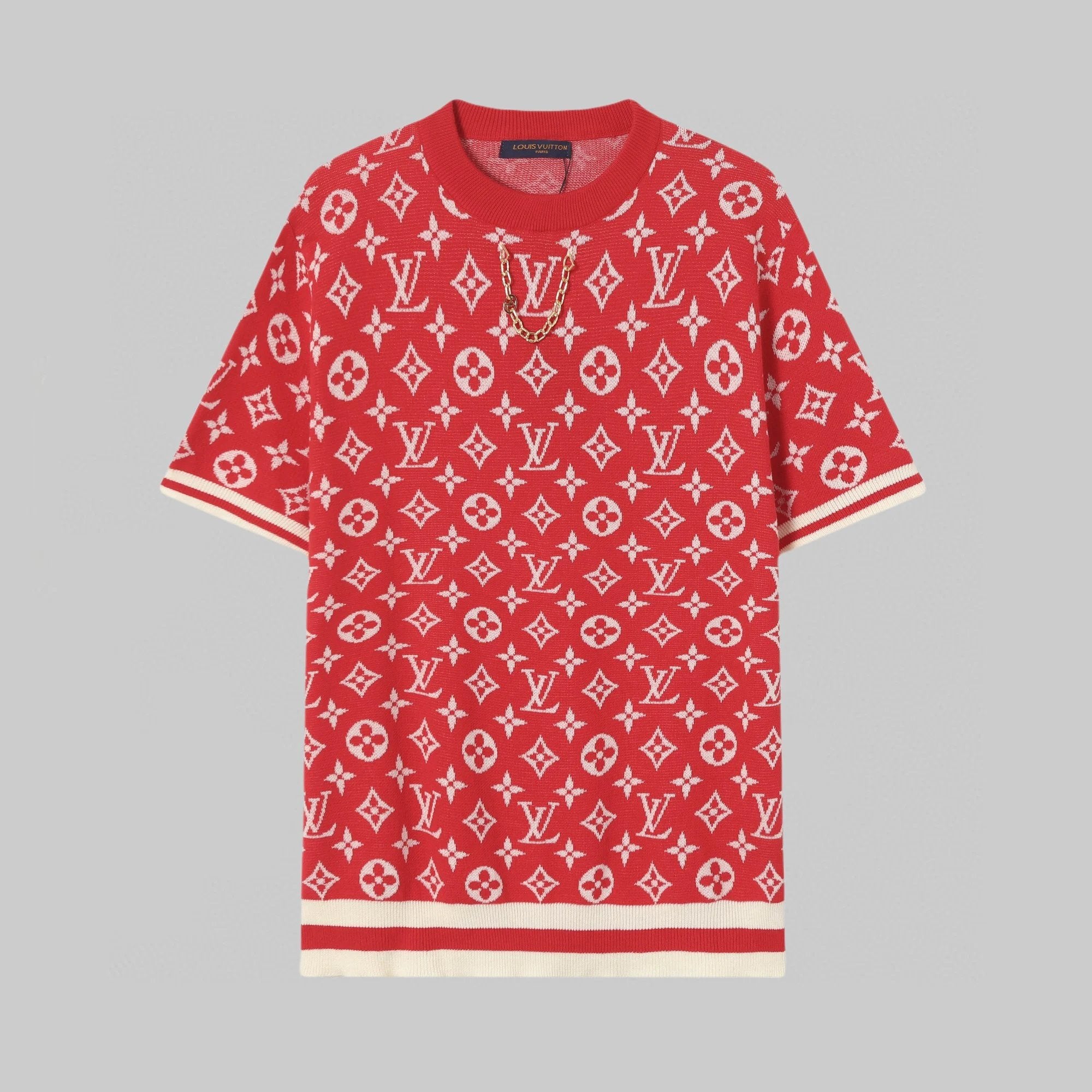 Louis Vuitton LV T-shirt Full Print Jacquard Chain logo round Neck Short Sleeve25ss New Pure Cotton Unisex Style T T-shirt OS Loose Fit Base Shirt Top Half Sleeve T-Shirt