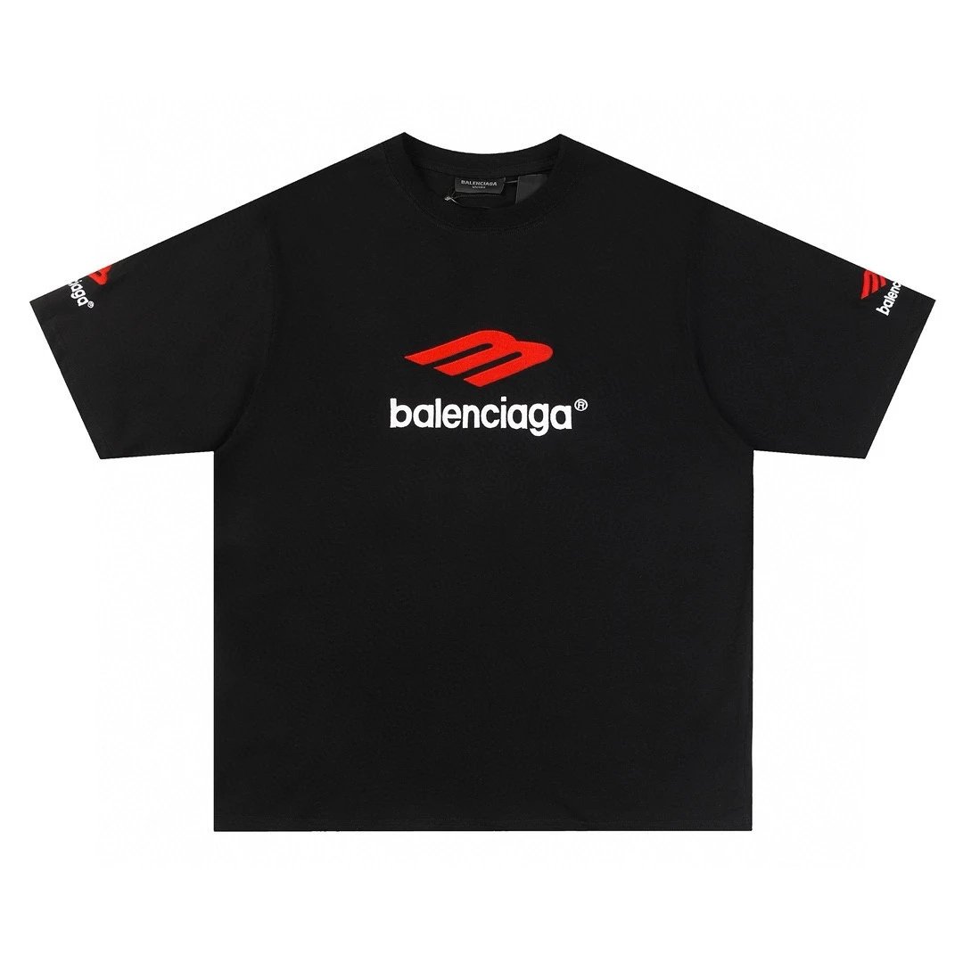 Balenciaga T-shirt Large chest m Embroidery logo round Neck Short Sleeve25ss New Pure Cotton Unisex Style T T-shirt OS Loose Fit Base Shirt Half Sleeve T-Shirt Top Half Sleeve