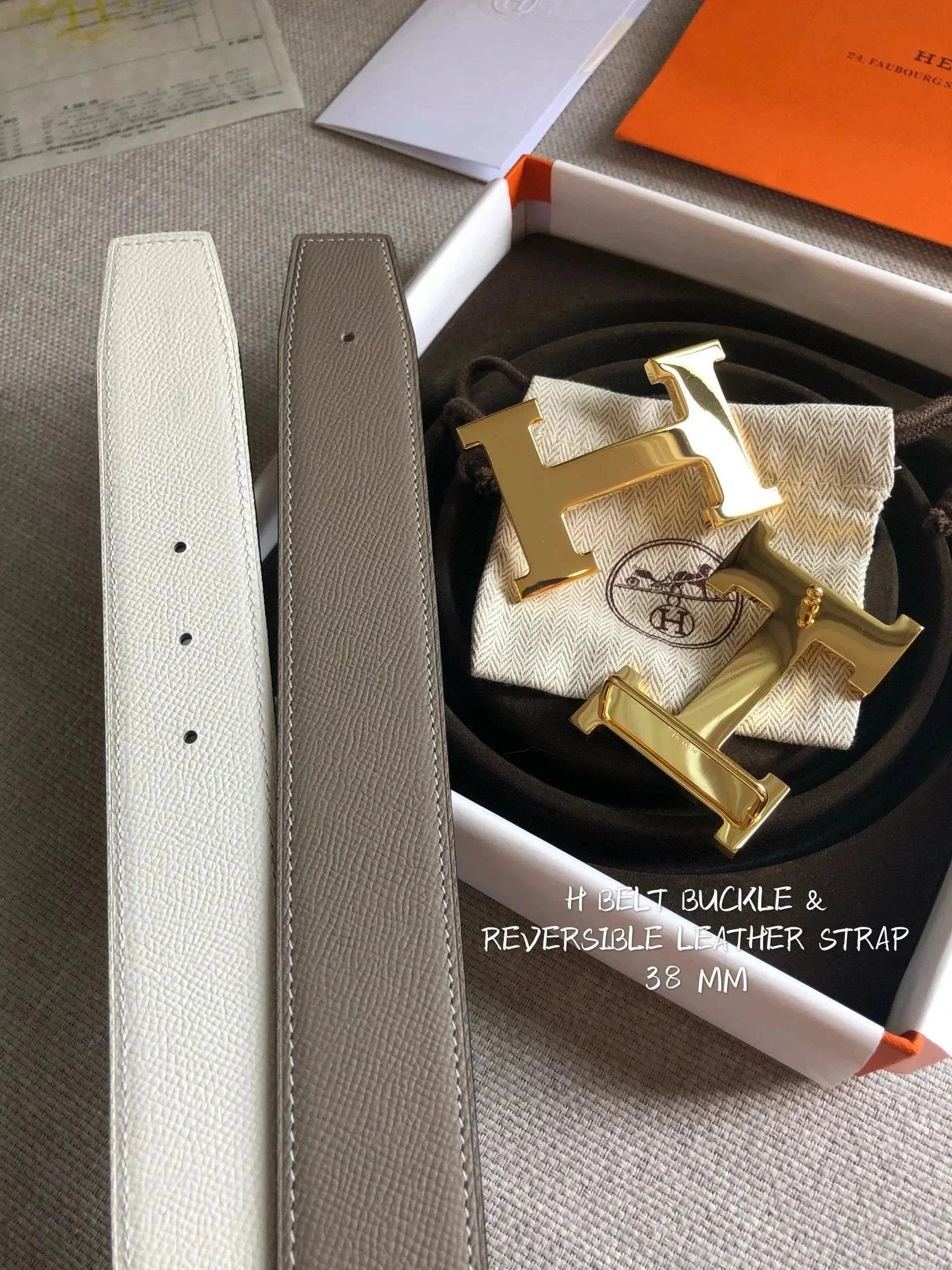 Hermes Belt Top version 【High Quality in Stock】New First Layer Cowhide Belt Men's and Women's H Buckle Business Casual Double-Sided Available Belt