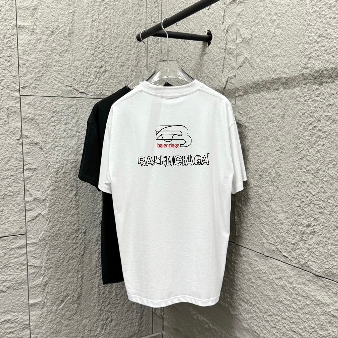 Balenciaga T-shirt Back Letter Print logo round Neck Short Sleeve25ss New Pure Cotton Unisex Style T T-shirt OS Loose Fit Base Shirt Short Sleeve T-Shirt Top
