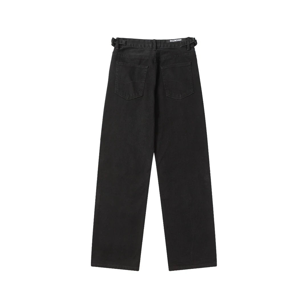 Balenciaga Sweatpants Thickened Mid-Waist Ripped Straight-Leg Jeans Casual Pants Wide-Leg Pants High-Waist Pants Unisex24ss Autumn and Winter New Products