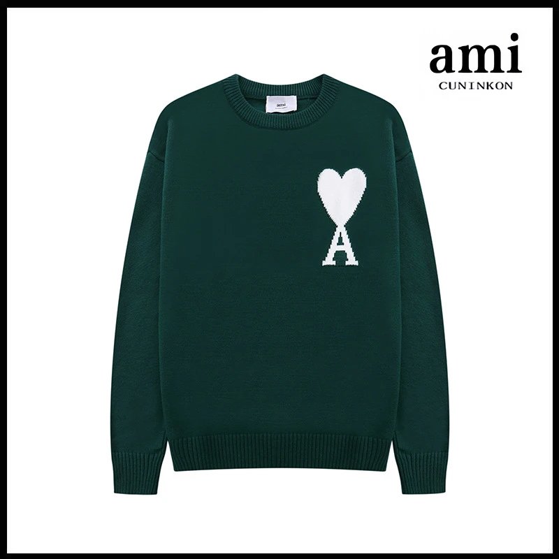 Ami Sweater Knitwear Classic round Neck Big Heart Jacquard Pullover Sweater Loose and Idle Sense Casual Couple Outfit-CY