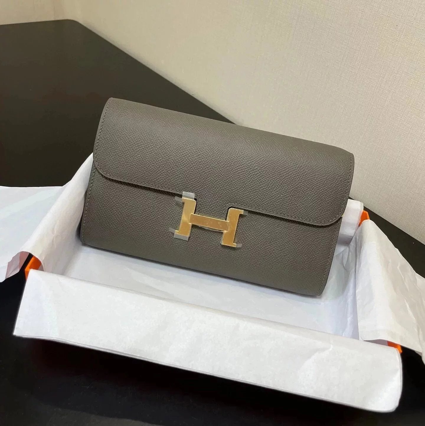 Hermes women's bag Top version New Kangkang Women's Bag epsom Leather Palm Print ConstanceToGoWoc Shoulder Crossbody Handbag Clutch Long Long Purse Wallet Dinner Bag