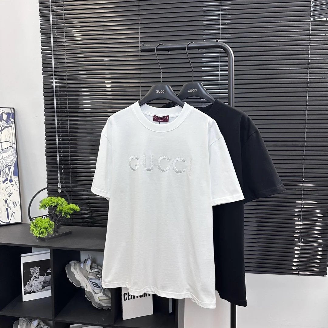 Gucci T-shirt 3d Front Chest Embroidery logo round Neck Short Sleeve25ss New pure cotton T Unisex T-Shirt OS Loose Fit Base Shirt Top Half Sleeve T-Shirt