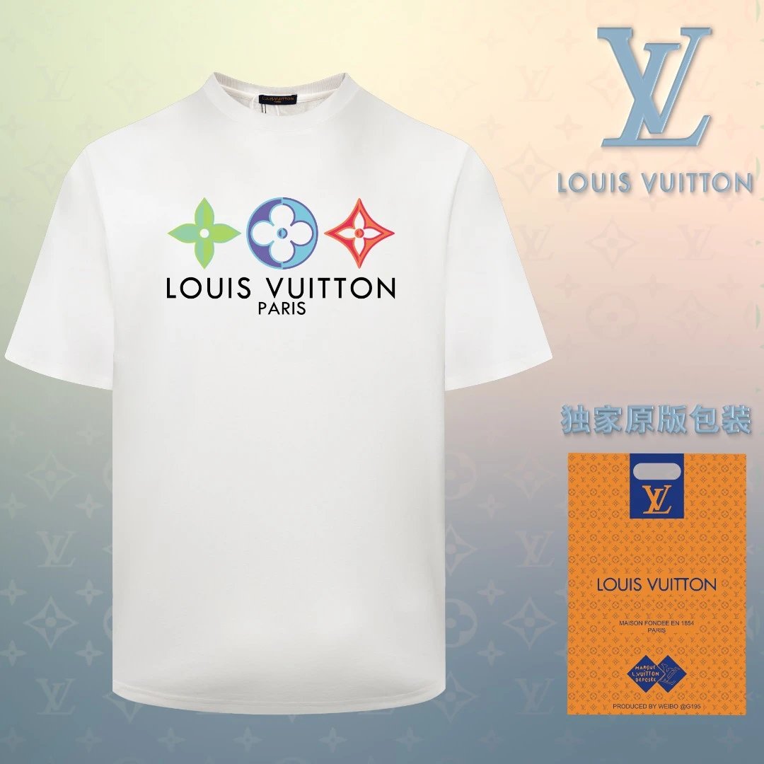 Louis Vuitton LV T-shirt Colorful Chest LOGO Printed round Neck Short Sleeve25ss New Pure Cotton Unisex Style T T-shirt OS Loose Fit Base Shirt Short Sleeve Top T-Shirt