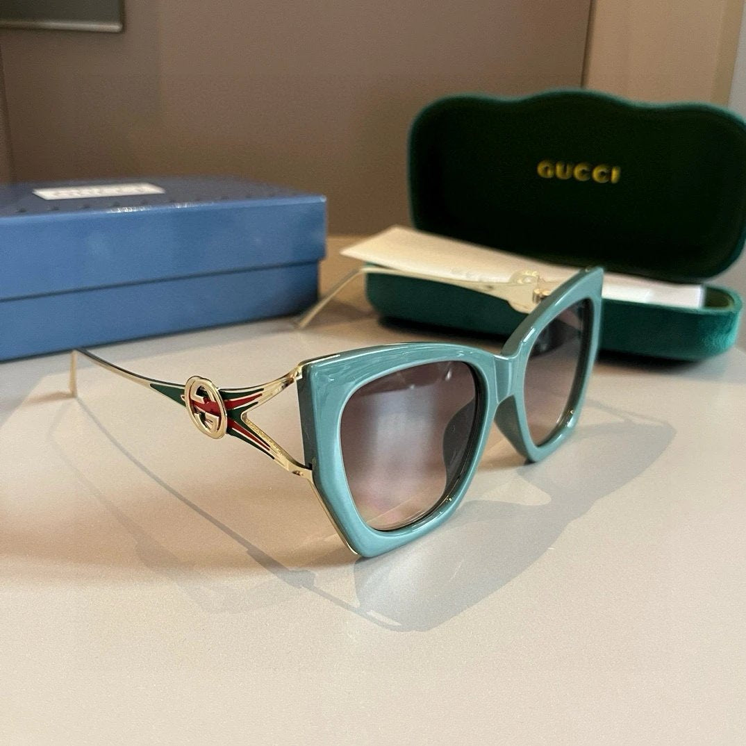 Gucci Sunglasses Double G Gold Frame Gold Edge Temple Sunglasses Slimming Non-Prescription Driving Beach Fishing Women's UV Protection25ss New Sports Casual Versatile