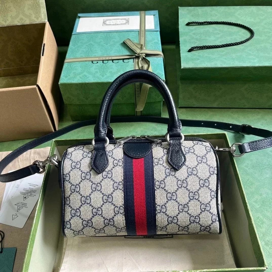 Gucci Women's Bag Top version 【**Original Factory】New Ophidia Series Boston Bag Mini Small Sized Handbag Messenger Bag Shoulder Bag Mini Bag Small Backpack772053,772061