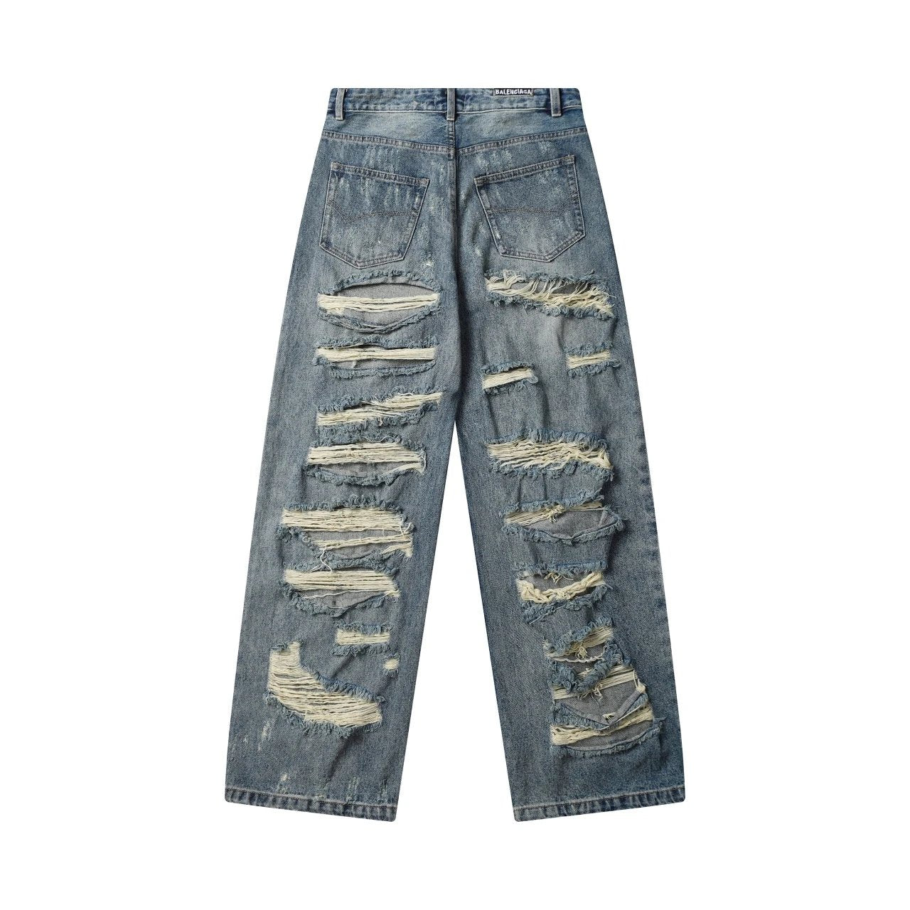 Balenciaga Jeans Ripped Full Distressed Wide-Leg Loose Casual Denim Pants Straight-Leg Wide-Leg Pants Unisex24ss Autumn and Winter New Products