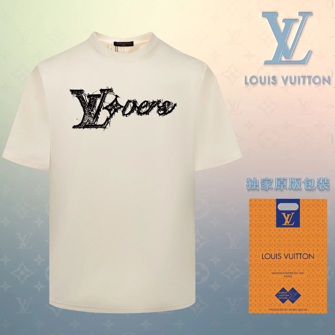Louis Vuitton LV T-shirt 3D Handwritten Personality LOGO Printed round Neck Short Sleeve25ss New Pure Cotton Unisex Style T T-shirt OS Loose Fit Base Shirt Short Sleeve Top T-Shirt