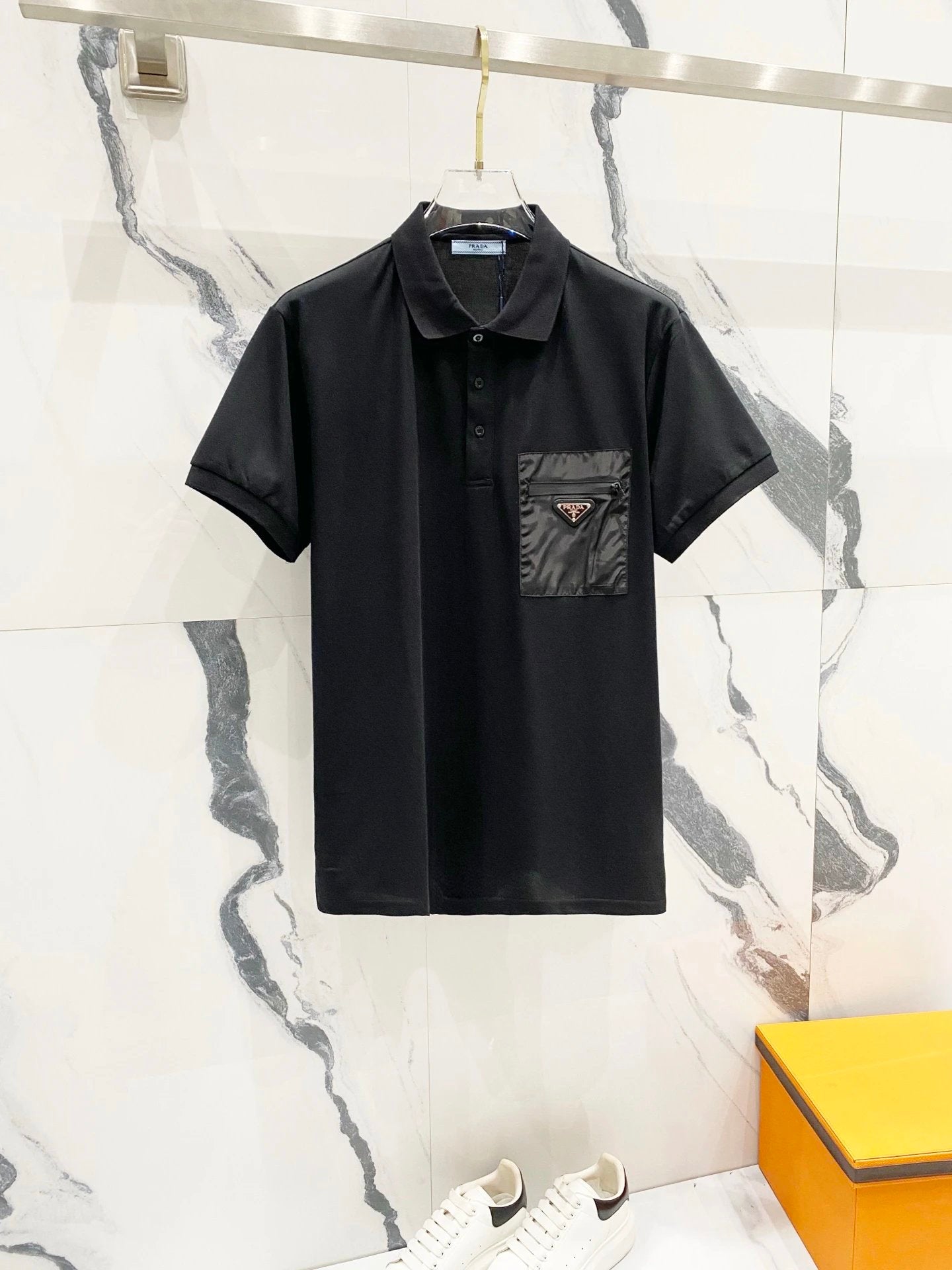 PRADA T-shirt Chest Triangle Mark logo Badge POLO Shirt Lapel Short Sleeve25ss New Unisex Summer Short Sleeve OS Loose T Business Half Sleeve Shirt Plus Size T-Shirt