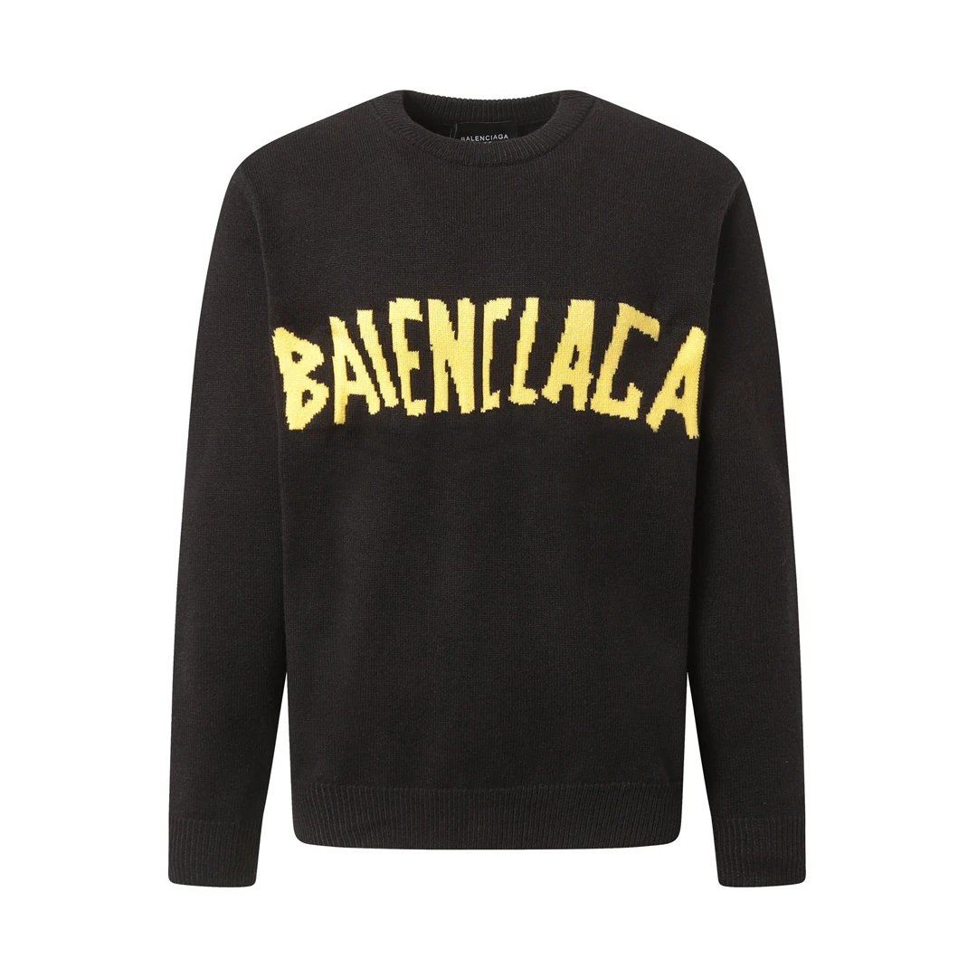 Balenciaga Sweater Front and Back Letters logo Knitted Crew Neck Sweater Long Sleeve Pullover Thickened Lazy Style OS Loose Fit Unisex Top Jacket for Both Inner and Outer Wear