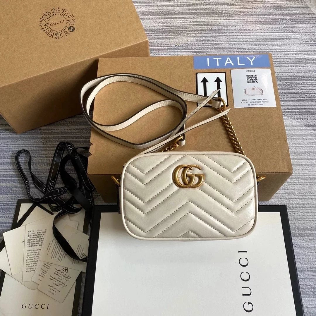 Gucci Women's Bag Top version 【 **Original Leather】Classic Ma Meng Camera Bag Marmont Series Camera Bag Crossbody Bag Large Small Size Size2023New Color Black Hardware Chain Shoulder Bag Large24cm Small Size18cm44763263493644806