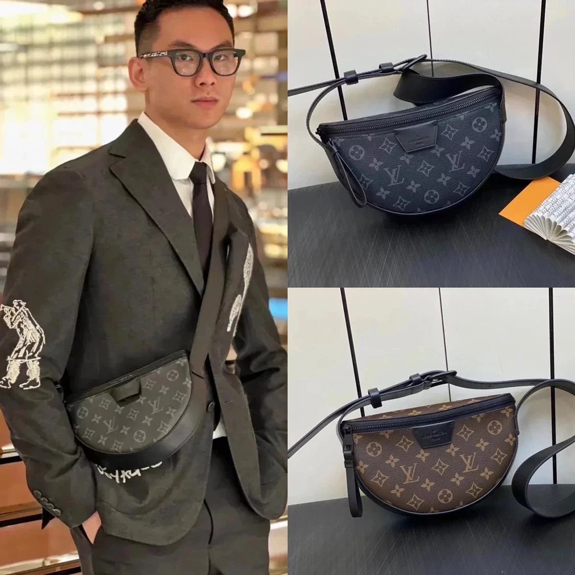 Louis Vuitton LV Men's Bag Top version 【Handsome to Split Ceiling Level】M23835Black Flower Autumn and Winter New LMOONCROSSBODY Moon Bag Men's and Women's Bags Shoulder Messenger Bag Men's New Presbyopic Selenodont Bag Hobos