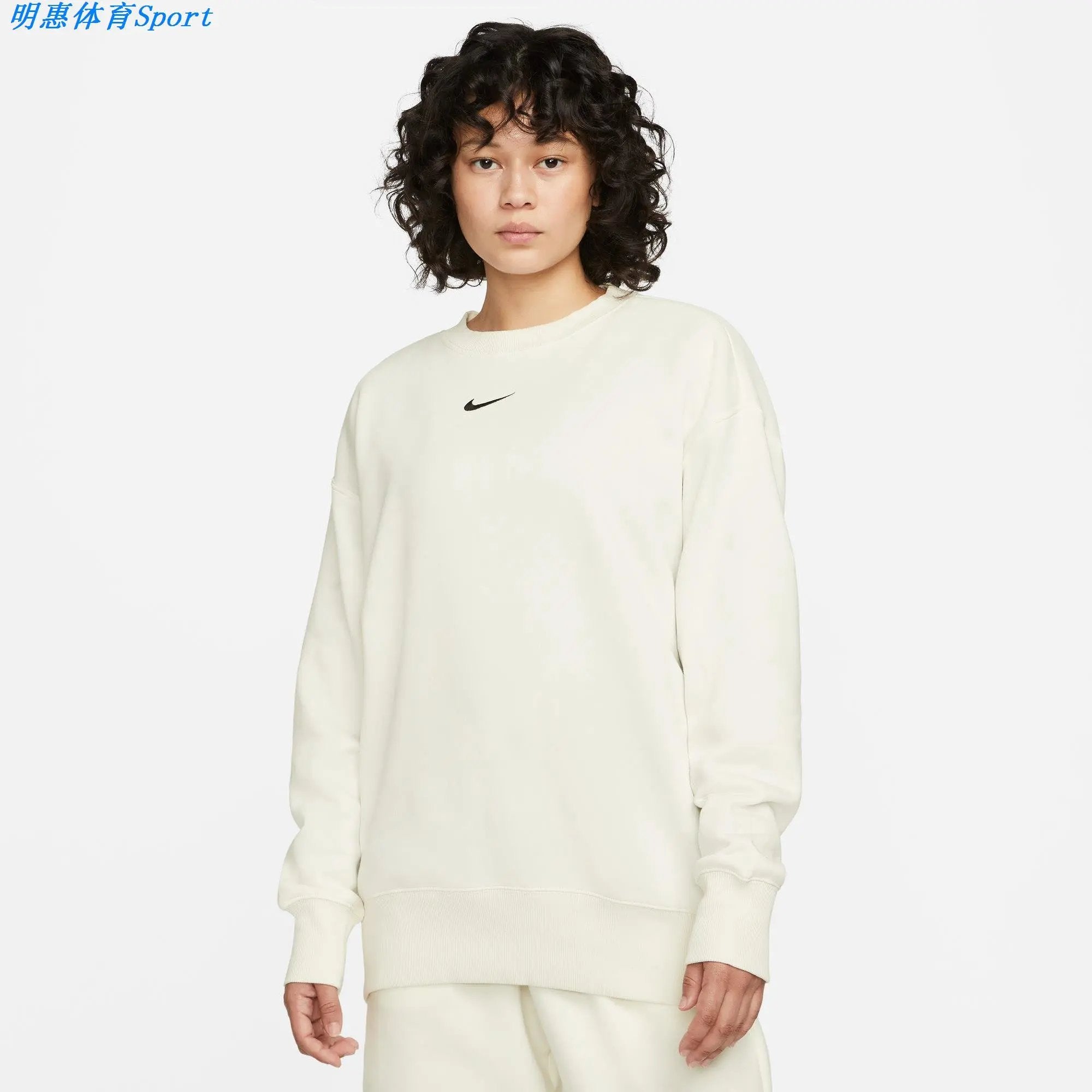 Nike Autumn and Winter Women's Sweater Sports Casual Small Hook Loose round-Neck with Fleece Lining Pullover DQ5734