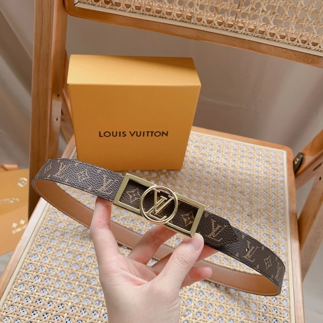 Louis Vuitton LV Belt Top version 【Counter Quality】Belt New Belt3.0,2.5cm Women's Belt v Women's Leather Belt with Metal Buckle with Classic Presbyopic Chessboard Grid Belt with Genuine Goods Packaging No Problem in and out of the Counter Versatile Casual