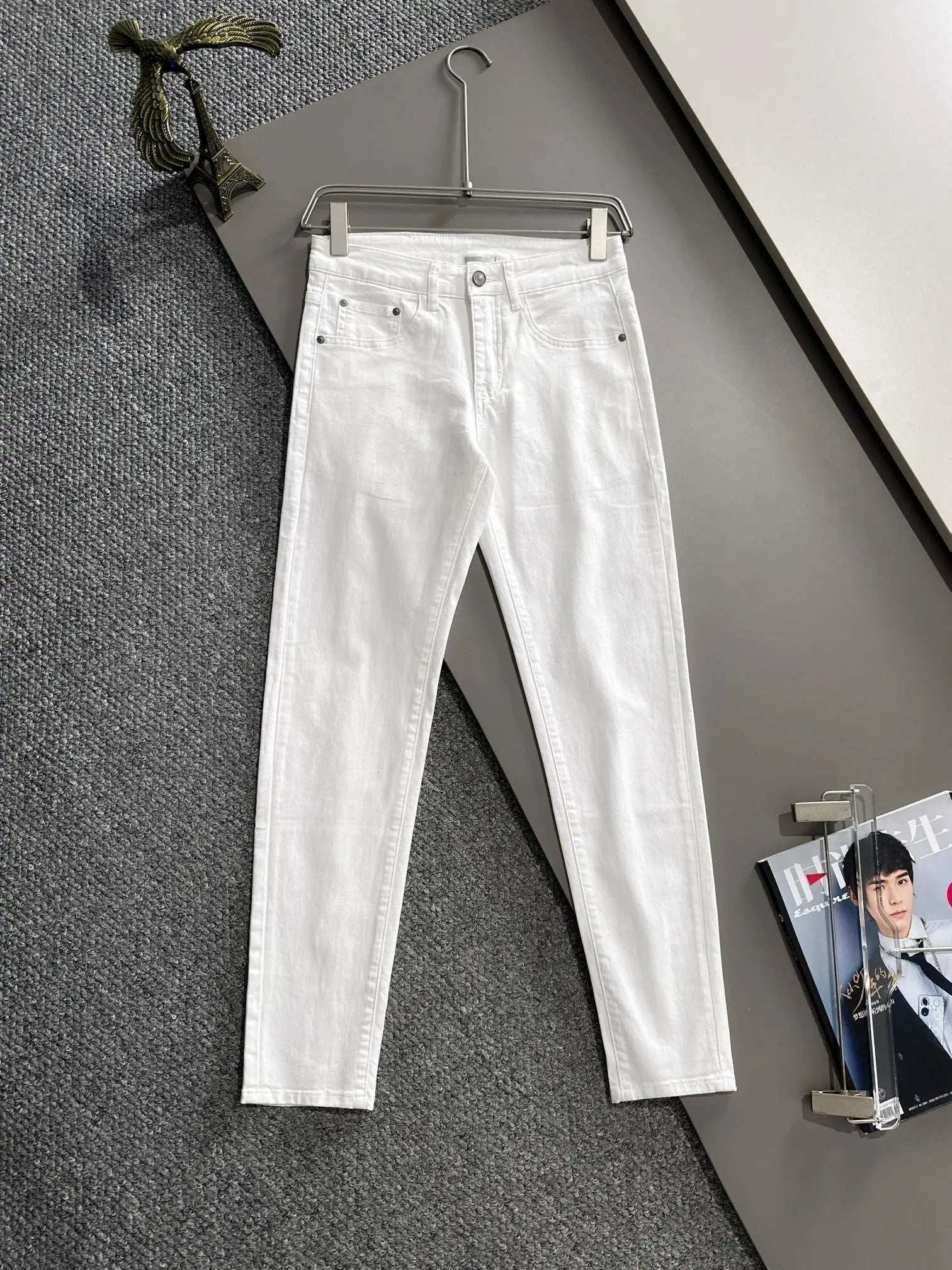 Dior Jeans Embroidered Pocket Leather Tag logo25ss Spring Summer New Straight Slim Fit Jeans High Waist Unisex Loose Fit Long Pants