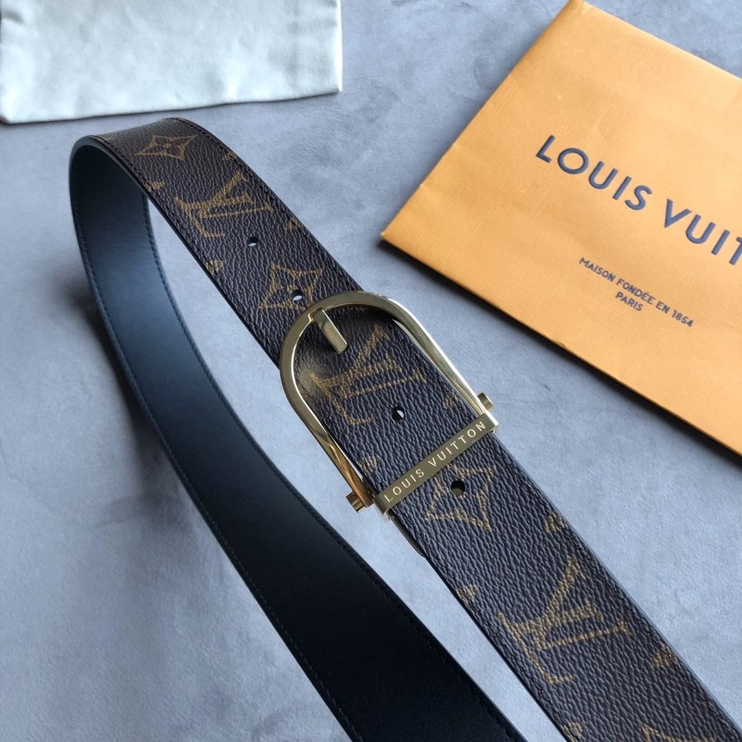 Louis Vuitton LV Belt Top version 【Counter Quality】The Most New Belt3.5cm Men's Belt Metal Buckle Men's Leather Belt with Classic Presbyopic Checkered Belt with Genuine Goods Packaging No Problem in and out of the Counter Versatile Casual Fashion Formal W