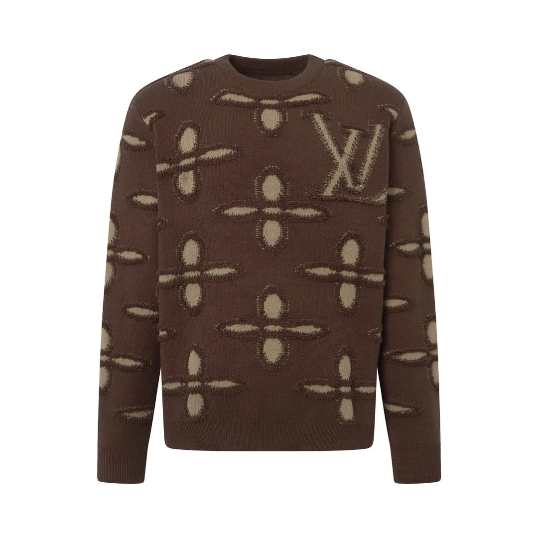 Louis Vuitton LV Sweater Fully covered logo Jacquard Crew Neck Sweater Long Sleeve Pullover Thickened Lazy Style OS Loose Fit Unisex Knit Top Jacket Versatile Casual Wearable Inside and Outside