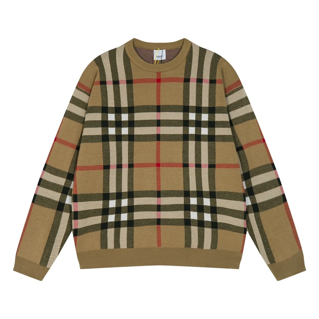 Burberry Sweater Color Block Plaid Classic Crew Neck Sweater Long Sleeve Thickened Lazy Style Unisex Loose Knit Top Coat Versatile Casual Wear
