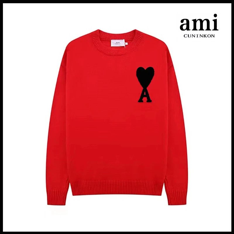 Ami Sweater Knitwear Classic round Neck Big Heart Jacquard Pullover Sweater Loose and Idle Sense Casual Couple Outfit-CY
