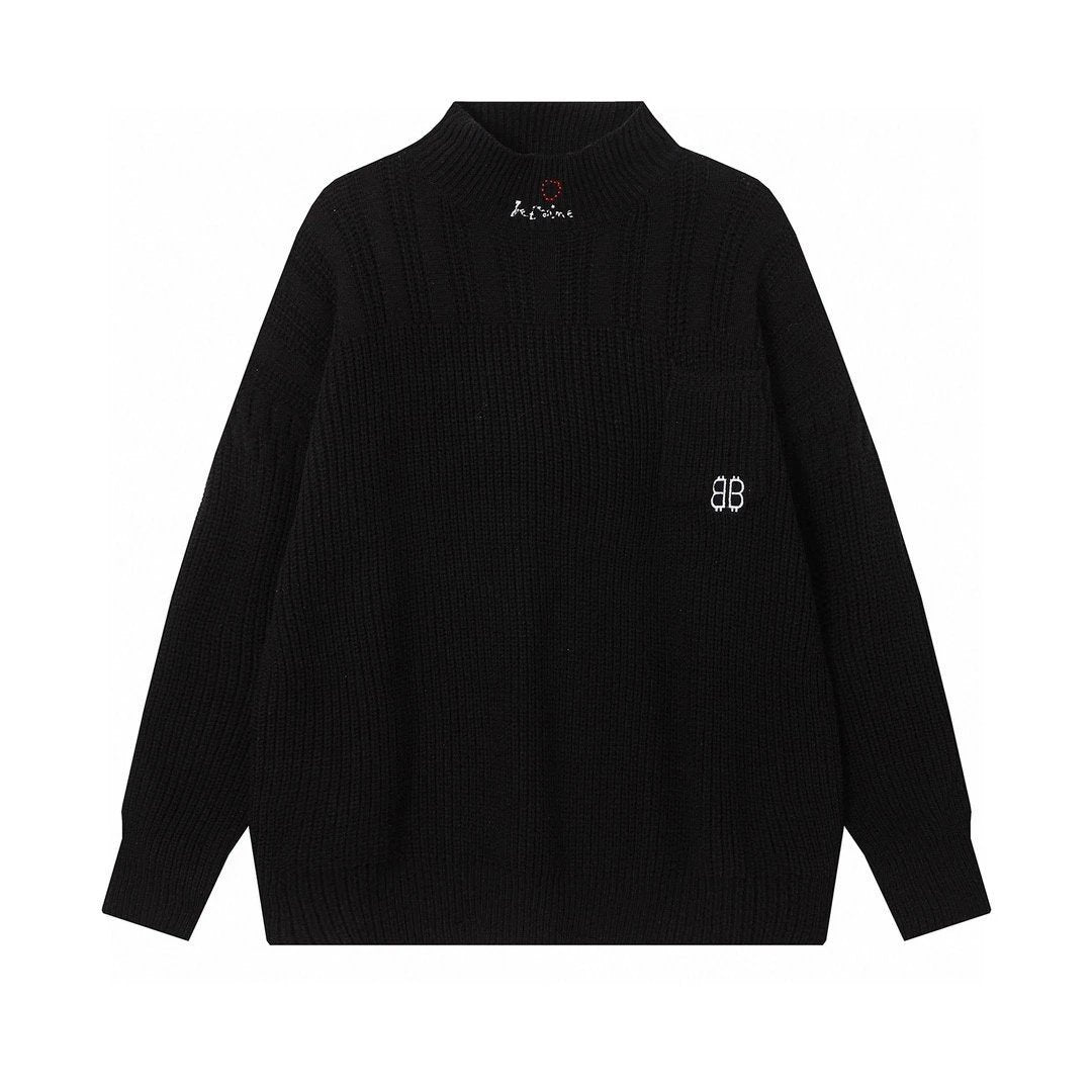 Balenciaga Sweater Embroidered Double BLogo Ripped Craft Sweater Knitwear Long Sleeve Thickened Lazy Style Unisex Loose Top Coat Versatile Casual Wear
