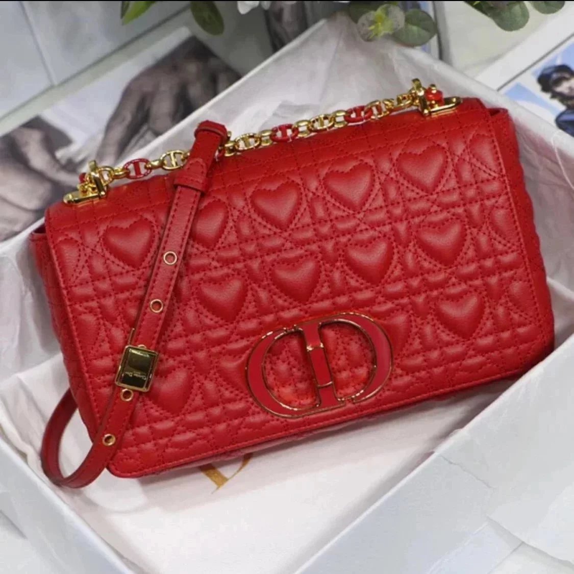 Dior Women's Bag Top version Caro2023Spring New,Cowhide with Classic Rhombus Women's Bag Chain Bag Shoulder Crossbody Handbag