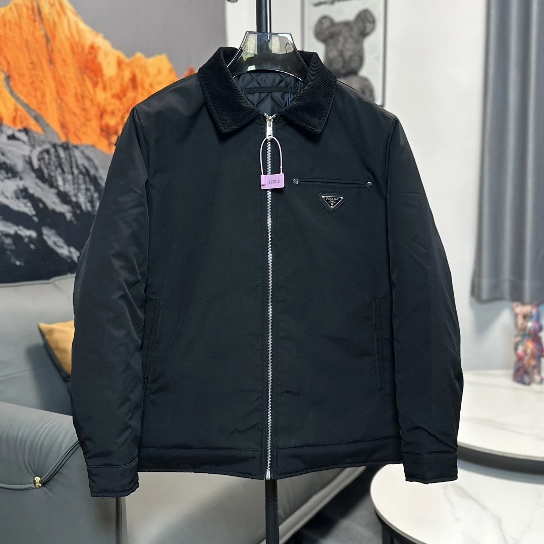 PRADA Jackets Turn-down Collar Baseball Jacket Cotton Coat Unisex Jacket Casual Loose Fit Versatile Winter Warm Sports Jacket